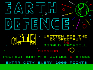 Earth Defence title screen for ZX Spectrum